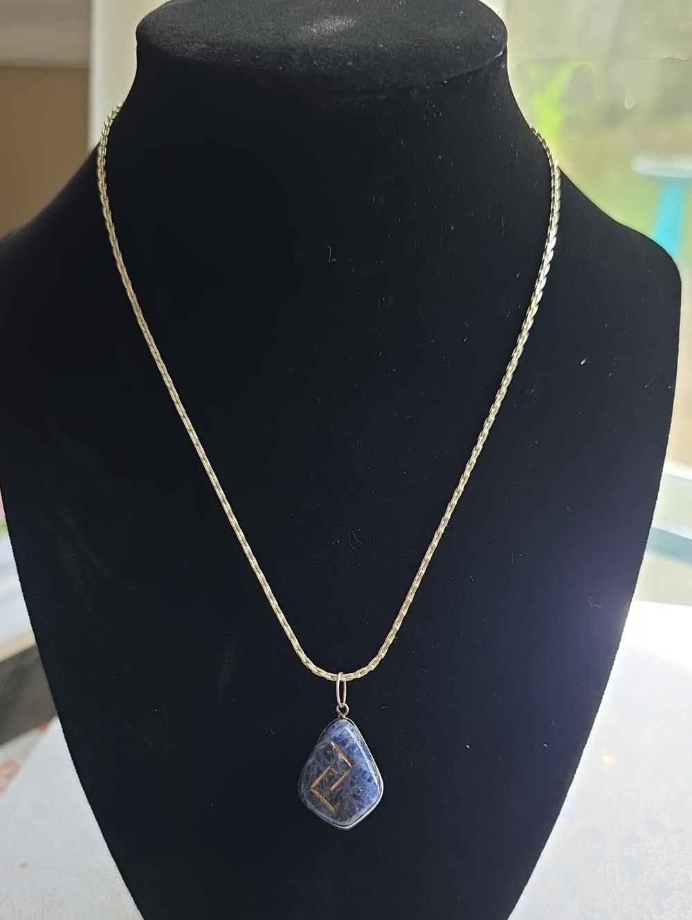 Silver Chain Necklace with Lapis  Stone Pendant